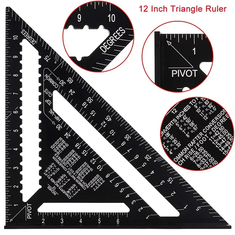 7''/12" Dreieck Lineal Zimmermann Mess Layout Werkzeug Metrische Legierung Metall Dreieck Lineal Winkelmesser für Holzbearbeitung Werkzeuge – Detail 10