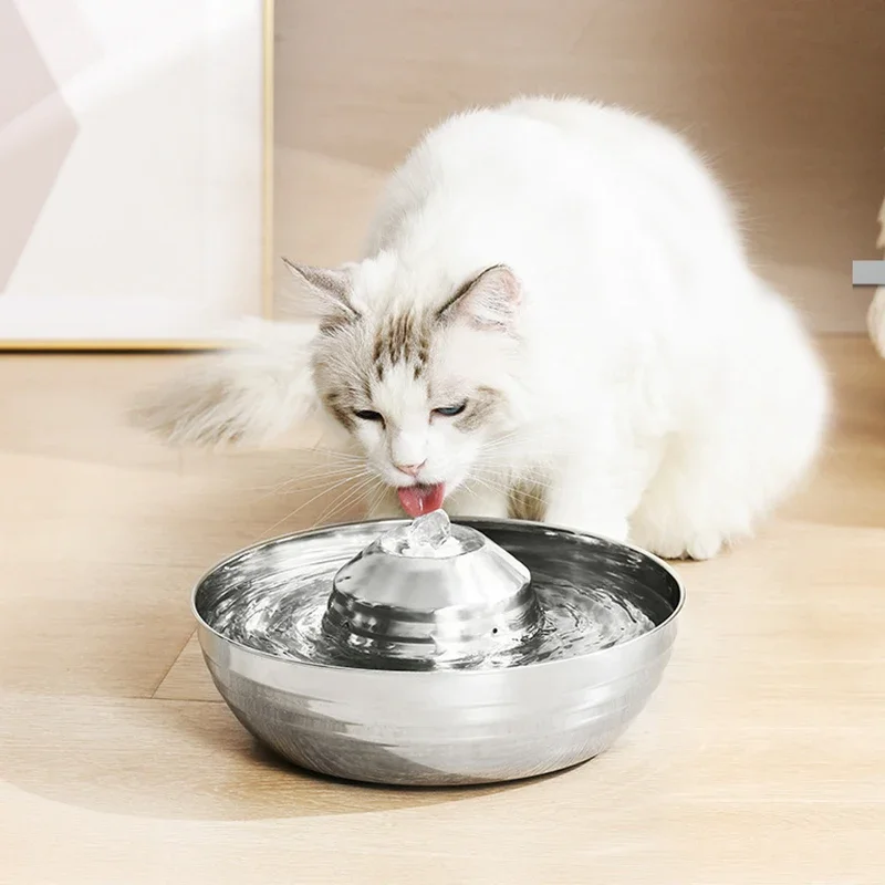 Fuente de acero inoxidable con filtro para gatos, bebedero de agua para mascotas, gatos, perros, fuentes automáticas ultrasilenciosas y bebedero con filtro para gatos