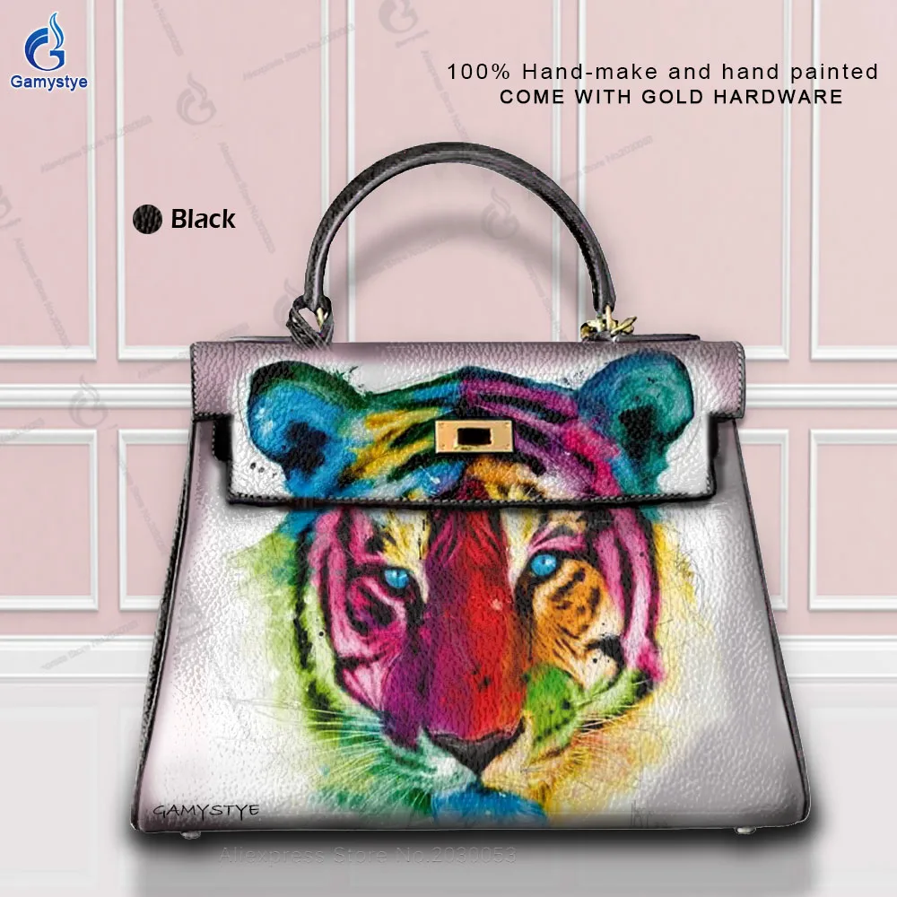 Ladies Hand Colorful Tiger Head Bag Female Carteras Para Mujer De Moda Originales Top Layer Cowhide Leather Free Shipping Trend