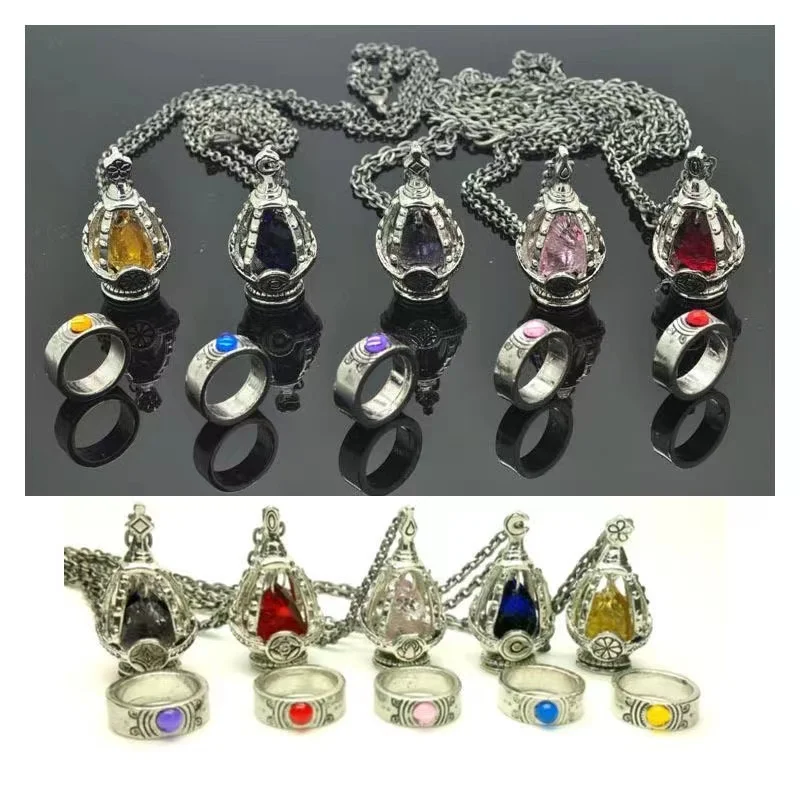 Anime Puella Magi Madoka Magica Cosplay Pendant Necklace Kaname Madoka Miki Sayaka Soul Gem Ring Set Jewelry Decoration Drop view 3