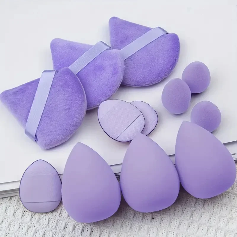 12Pcs/Bag All-Purpose Makeup Sponge Set Made of 3 Loose Powder Puffs 3 Mini Air Cushion Puffs 3 Beauty Eggs and Mini Beauty Tool