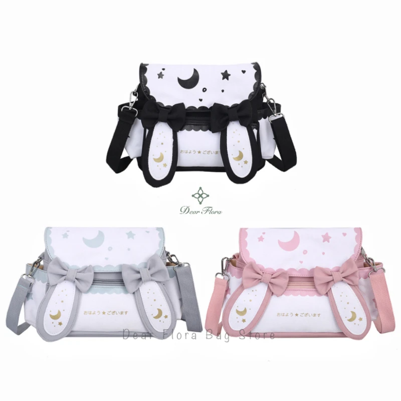 

Y2K Cute Girl Lolita Bow Rabbit Shoulder Bags Women Star Moon Canvas Crossbody Bag Korean Kawaii Messenger Bag Sweet Satchel Bag