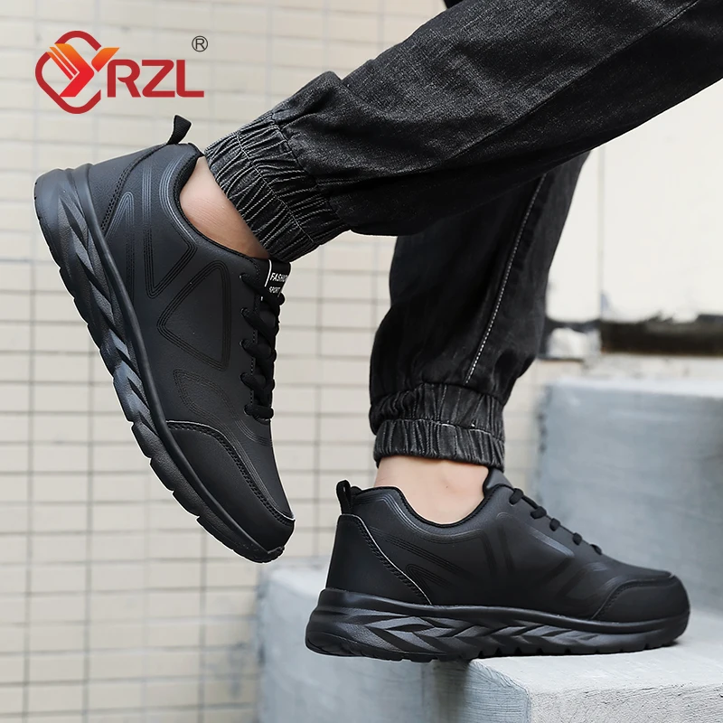 YRZL Black Shoes for Men Waterproof Sneakers Lightweigth Sport Footwear Athletic Shoe Outdoor Fashion Comfortable Casual Sneaker