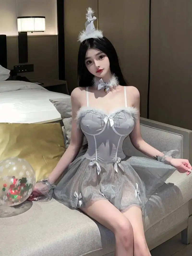 Mode Sexy Koreaanse Vrouwen Tank Mini Jurk 2025 Nieuwe Tops Jurken Mesh Kant Sheer Sexy Grijs Paar Jurk Elegante Nieuwe tops ERB8