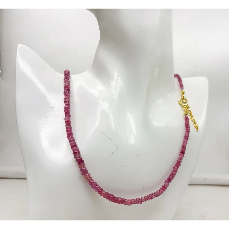 Natural Ruby Bead Necklace 20” 4–5mm Round Smooth Gold Plated