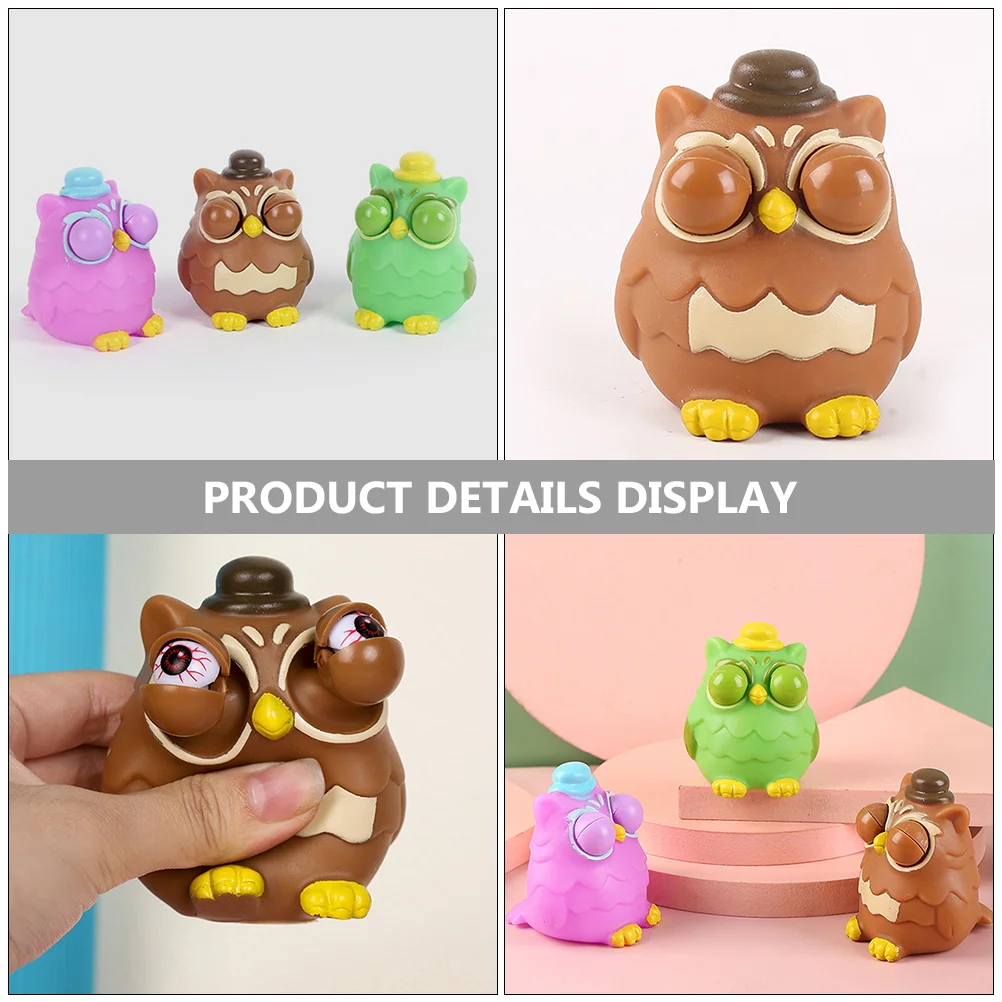 3Pcs Owl Squeeze Toys Cartoon Popping Out it Eyes Squeeze Animals Toy Novelty Hand Toys Eye Popping Squeeze Toys