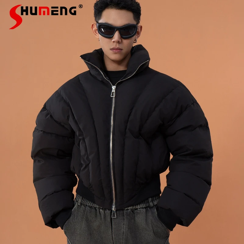 

2025 Winter New Fashion Thickened Parkas Men Stand Collar Loose Comfort Trendy Jackets Long Sleeve Solid Color Handsome Coats