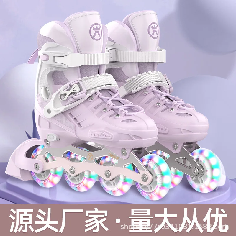 Children's Skates PU Single Flash Children's Adjustable Men's and Women's Roller Skates Roller Skates Inline Roller Skates