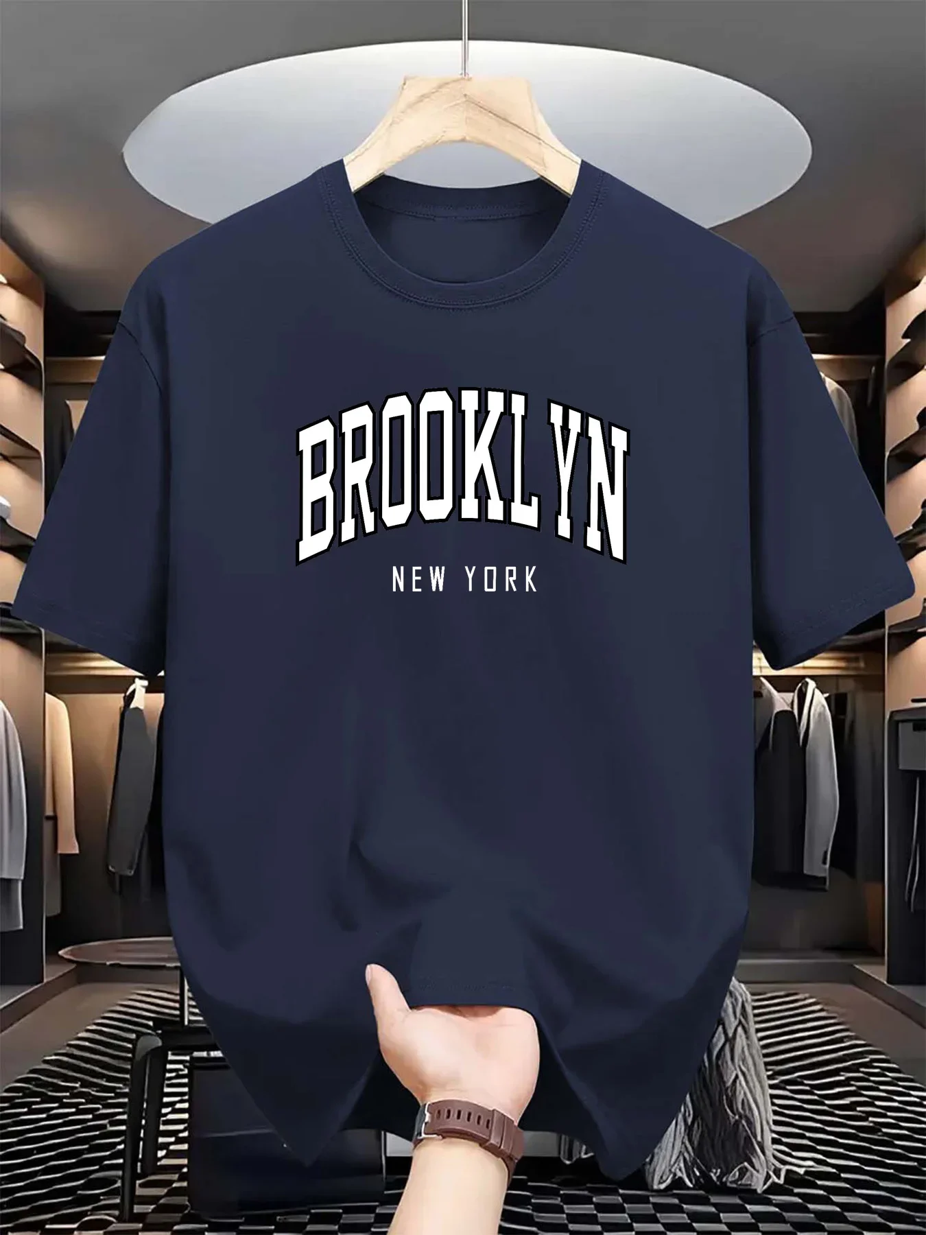 T-shirt manches courtes col rond homme, 100% coton, à la mode, décontracté, ample, imprimé Brooklyn New York, sport, été