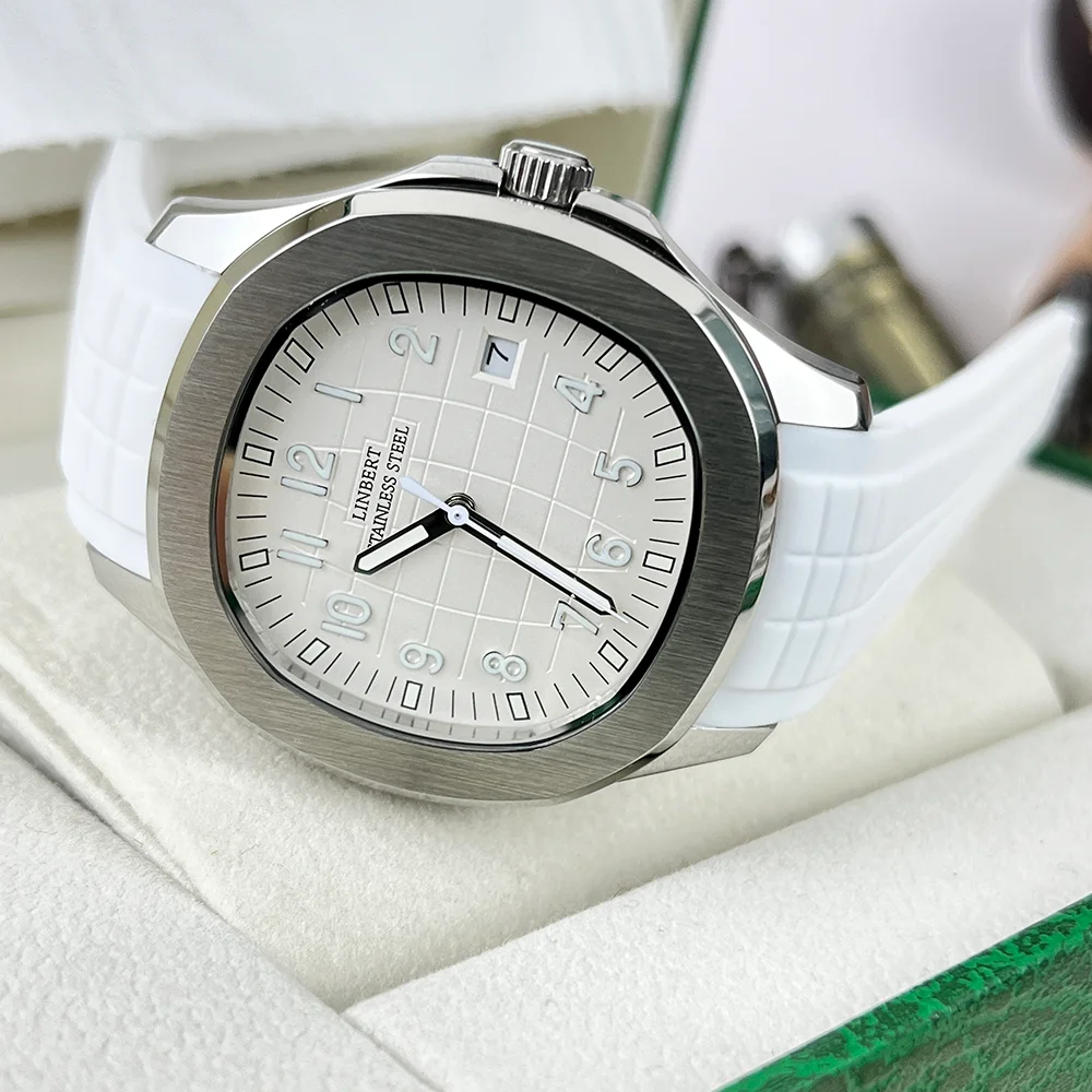 2024 LINBERT New Automatic Mechanical Watch PATEK Men's Watch White Rubber Waterproof Brand Luminous Stainless Steel Men's Watch