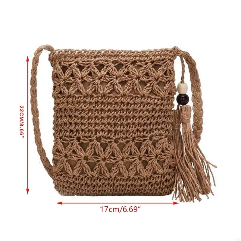 Túi đeo vai dệt của H0XC Beach Woven với Túi xách Crossbody crochet của Tassel Boho