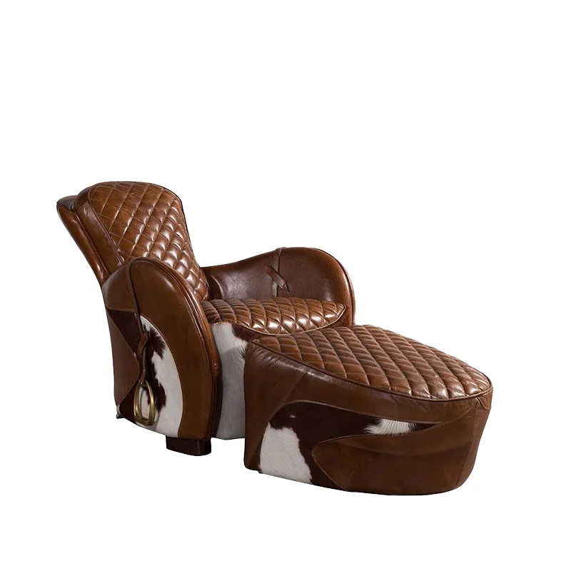 Customized Genuine Leather Reclining Contemporary Saddle Chair Living Room Lounge Chair Footstool Home Sofa Leisure