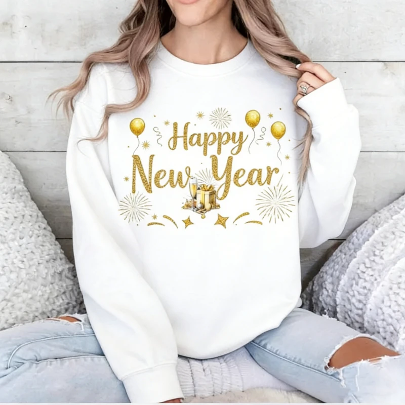 ديسكو الكرة الأسود والذهبي الترتر بريق ليوبارد سنة جديدة سعيدة اسكواش مرحبا 2026 الخريف والشتاء البلوز الكبار البلوز