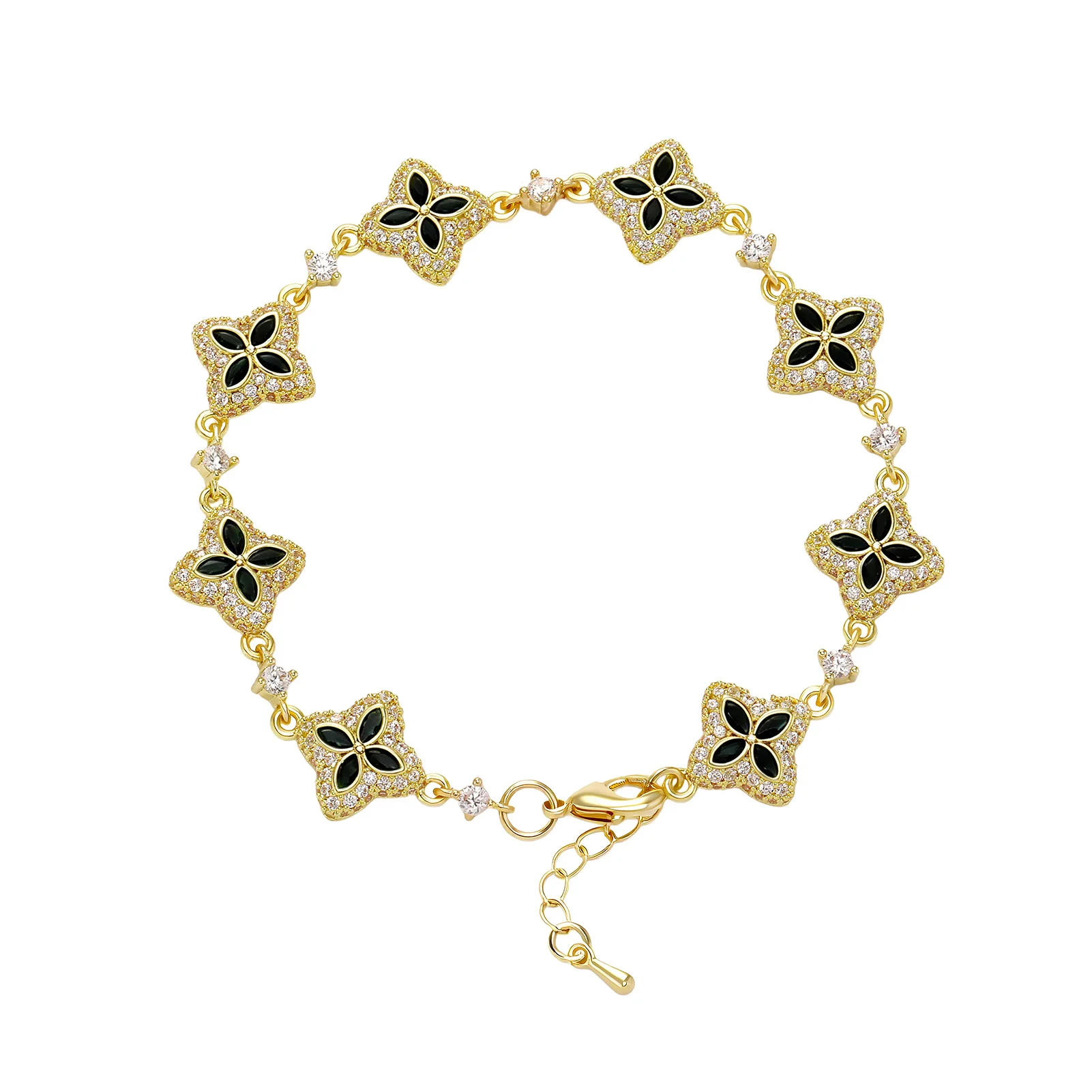 JINAO Hip-Hop Iced Out Grün-Schwarzes Glücksstern-Blatt 8 Blumen Luxuriöses Mode-Tennisarmband-Set Schmuck Geschenk für Männer – Detail 6