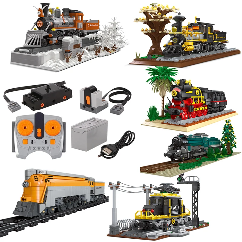 Big Rail Car/Mini Train CO 490 Retro Steam Western Train Genoa Locomotive Building Blocks Model Bricks Toys Compatible With LEGO