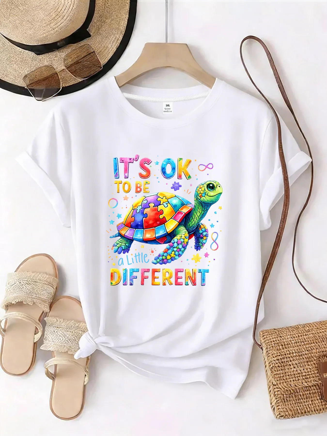 

【WZM101501】Женская футболка больших размеров с принтом черепахи, с круглым вырезом, летняя, повседневная, с короткими рукавами, в уличном стиле, универсальная, больших размеров.