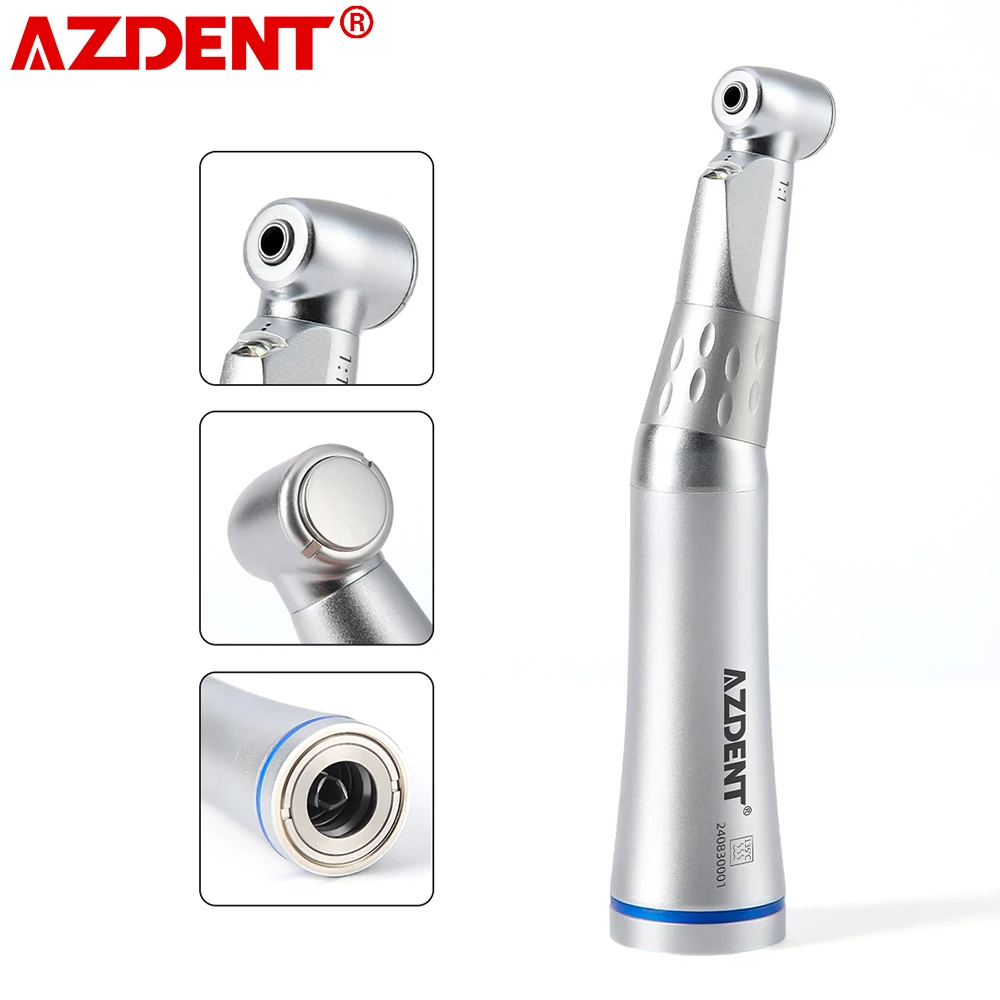 AZDENT Dental 1:1 LED Contra  Angle Handpiece with E-generator LED 1 port spray Push button for universal E-Type Motor Handpiece