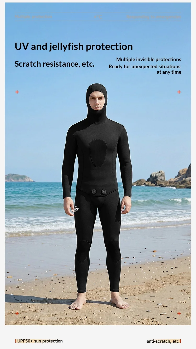 3MM Neopren Herren Kapuzen-Tauchanzug 2-teilig Thermischer Wärmeisolierender Anzug für Speerfischen Freitauchen Scuba Schnorcheln – Detail 7