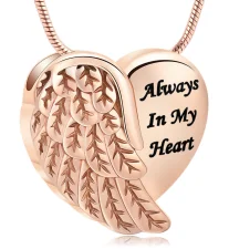 Angel Wing Heart Urn Ashes Necklace for Women Always in My Heart Urn Locket Pendant Necklace of Loved One