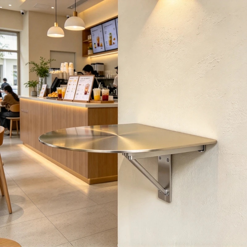 Wall-Mounted Folding Table, Stainless Steel Commercial Desk for Milk Tea Shop, Cafe, Snack Bar & Book Bar, Multi-Color Compac