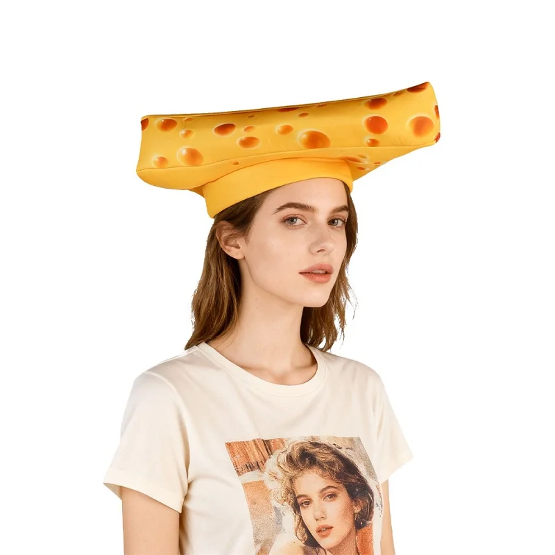 Unsiex 女性用フードハット 大人用イエローチーズヘッドハット 男の子 女の子用スポンジチーズヘッドウェア 楽しいハロウィンコスチューム小道具