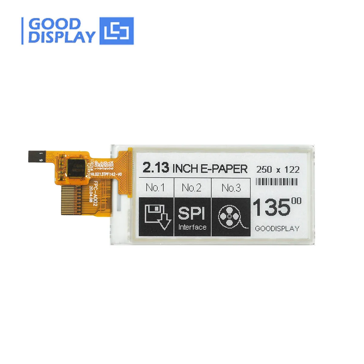 

2,13-дюймовая электронная бумага 250x122 SPI поддерживает 1,5 с быстрое обновление передней фонари EPD, GDEY0213B74-FL11