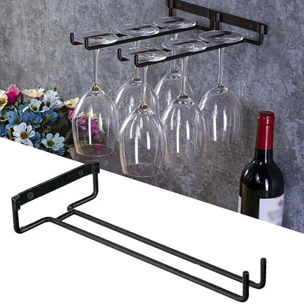 High-quality Iron Stemware Holder Wall Mounted Black Cup Hanger Goblet Storage Shelf Bar