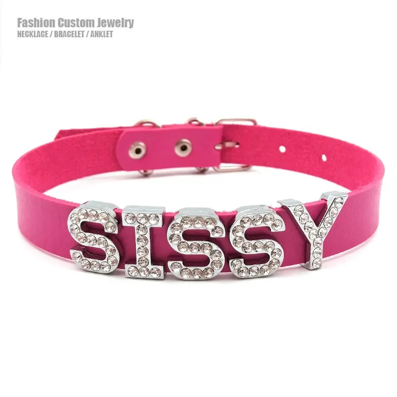 Luxury Rhinestone Letter SISSY Necklace Sexy Women Men's Custom Name Choker Collar Costume Party Cosplay Halloween Jewelry Gift