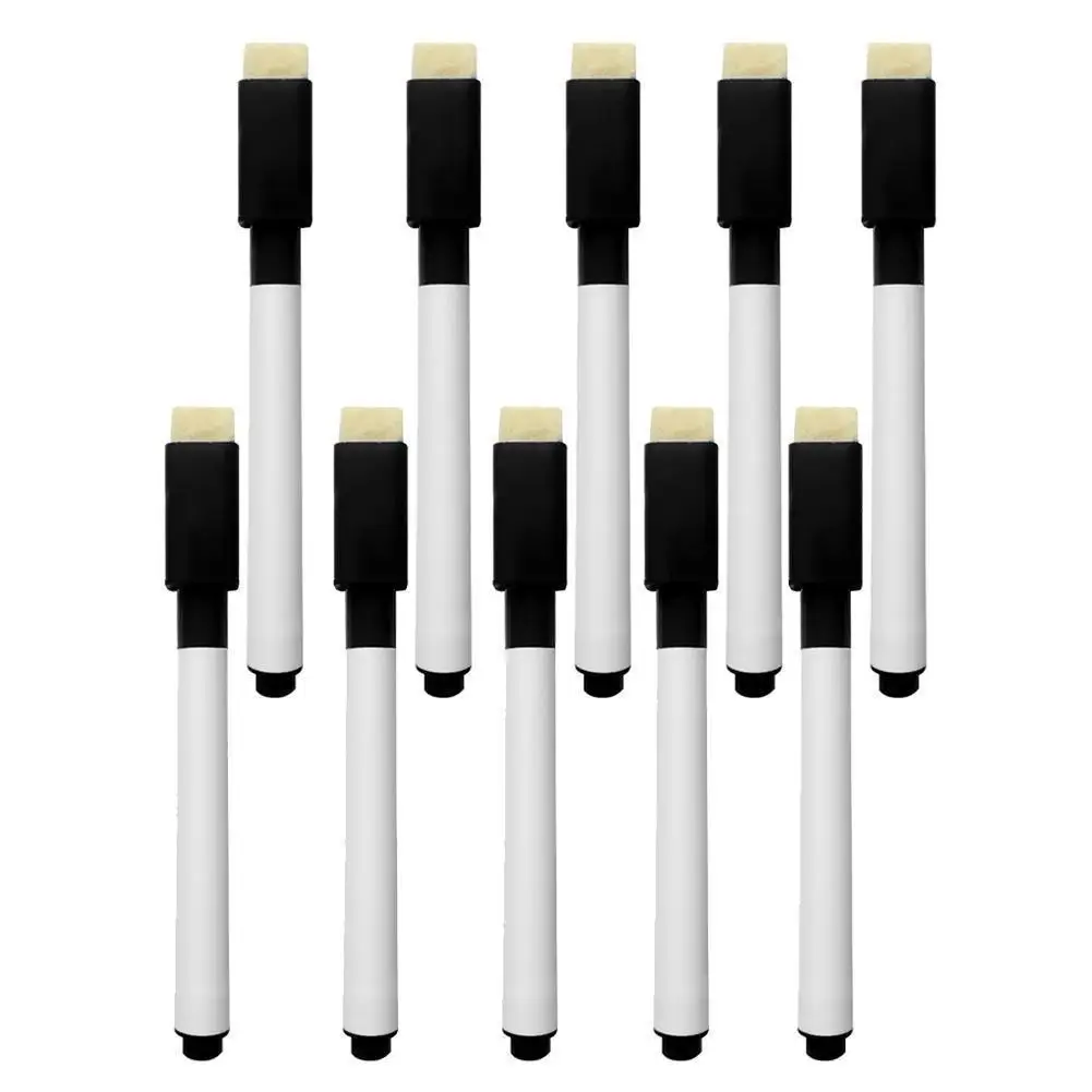 Stylo marqueur effaçable pour tableau blanc, stylo à dessin pour étudiants et enfants avec gomme, stylo à encre noire, 11.3cm, 10 pièces/ensemble