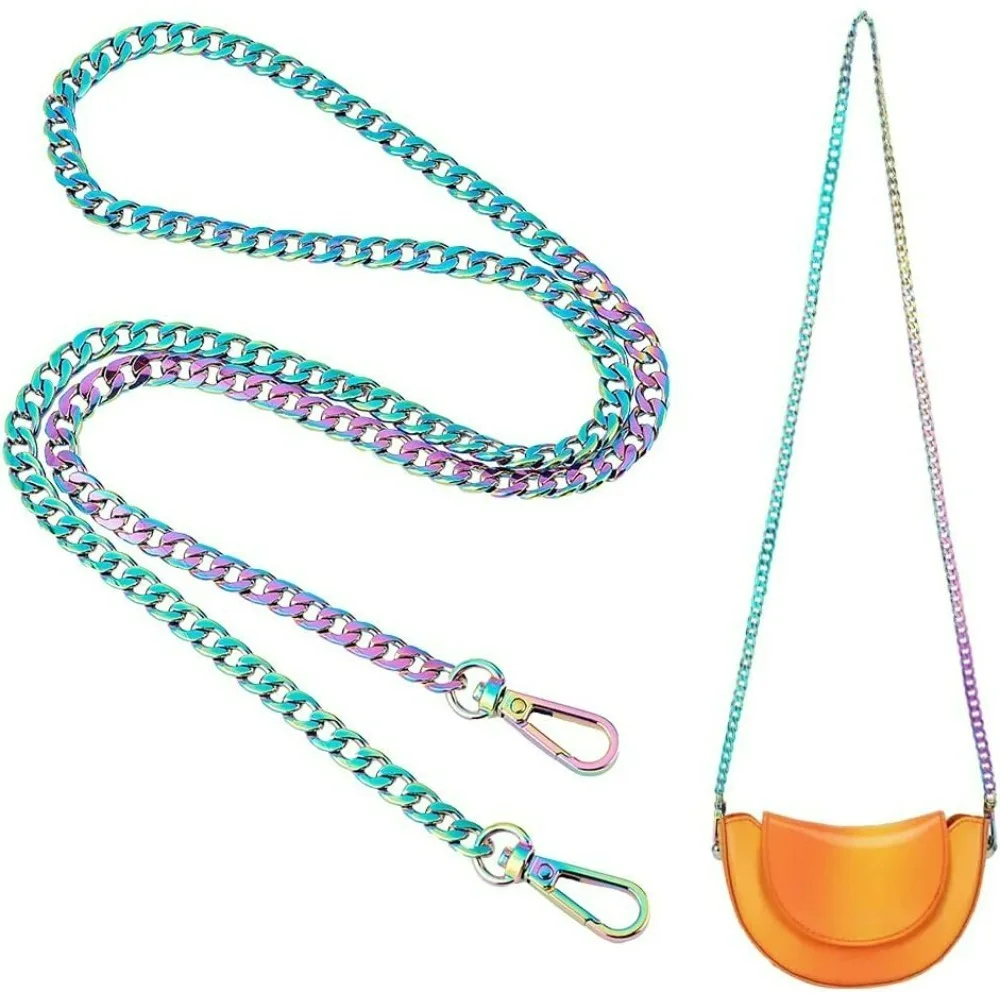 1pc Rainbow Chain Strap 39 Inch Alloy Bag Chain Decorative Bag Handle Flat Bag Strap Handle Long Strap Replacement Purse Handles