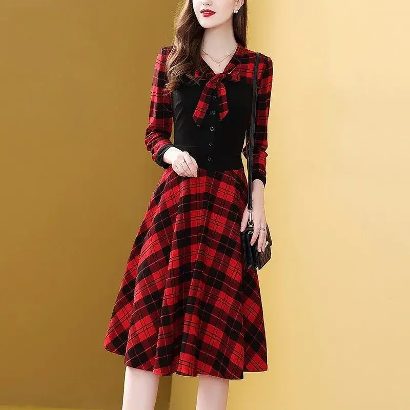 Women\'s Long Sleeve Dresses Vintage Red A Line Female Dress One Pieces Elastic Xxl Full On Promotion Loose New In Hot Designer G