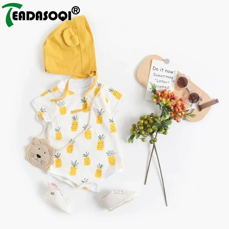 0-3Y Baby Bodysuit Clothes Jumpsuit Outfit Kids Girls Boys 2Pcs Set Banana Pineapple Print Romper Tops With Hat Costume Suit