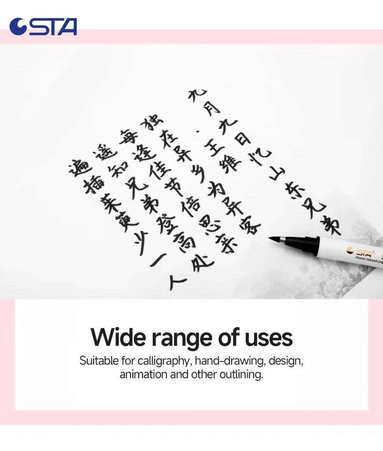 STA Wasserfester Kalligraphie-Stift in 4 Größen, weiche Pinselstifte zum Schreiben, Schrift, Zeichnen, Skizzieren, Kunstbedarf, japanisches Schreibwaren 3751 – Detail 6