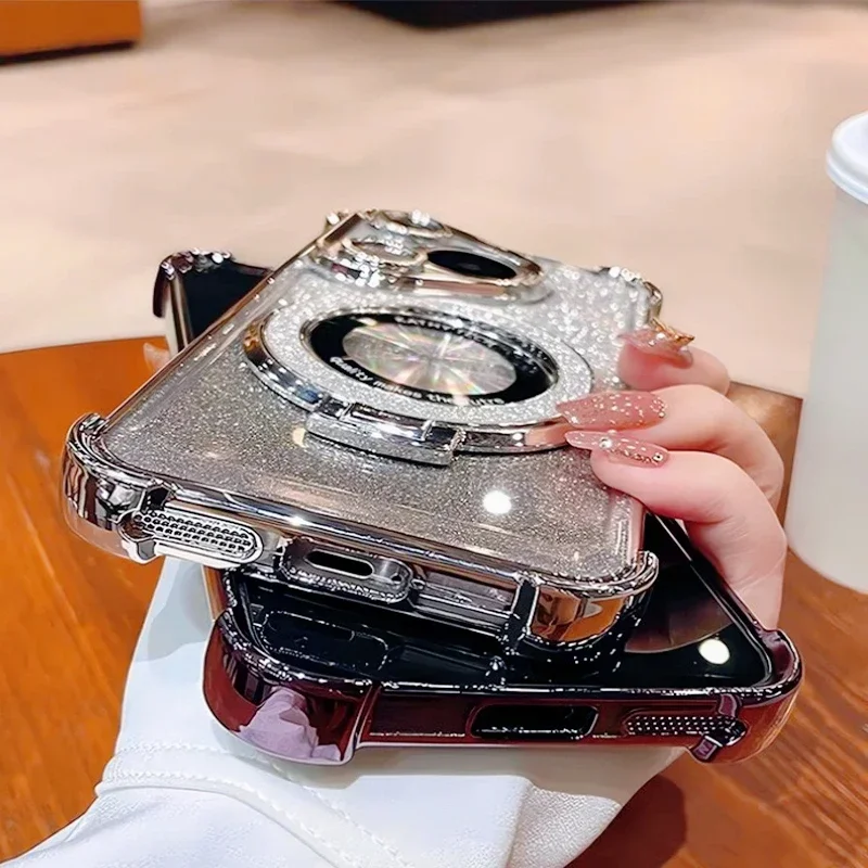Luxury Glitter Bracket Case For Xiaomi Redmi Note 13 13C 12 12S 12C 11 11S 10 10C 13ProPlus POCO M5S M6 Ring Transparent Cover