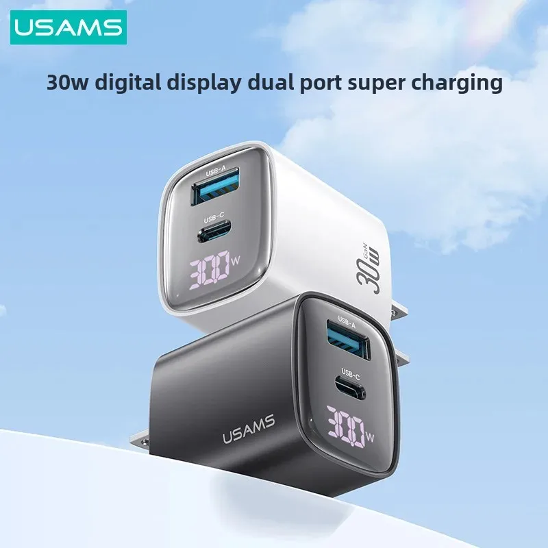 USAMS PD30W Digital Display Mobile Phone Fast Charger Suitable For Apple Tablet TYP E-C Charging Head UK EU Regulations