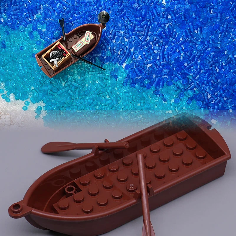 Compatibile con LEGO 2551 + 21301 MOC Building Blocks Giocattoli Barca in legno Remo Scena fai da teOceano trasparente Acqua di mare Mattoni