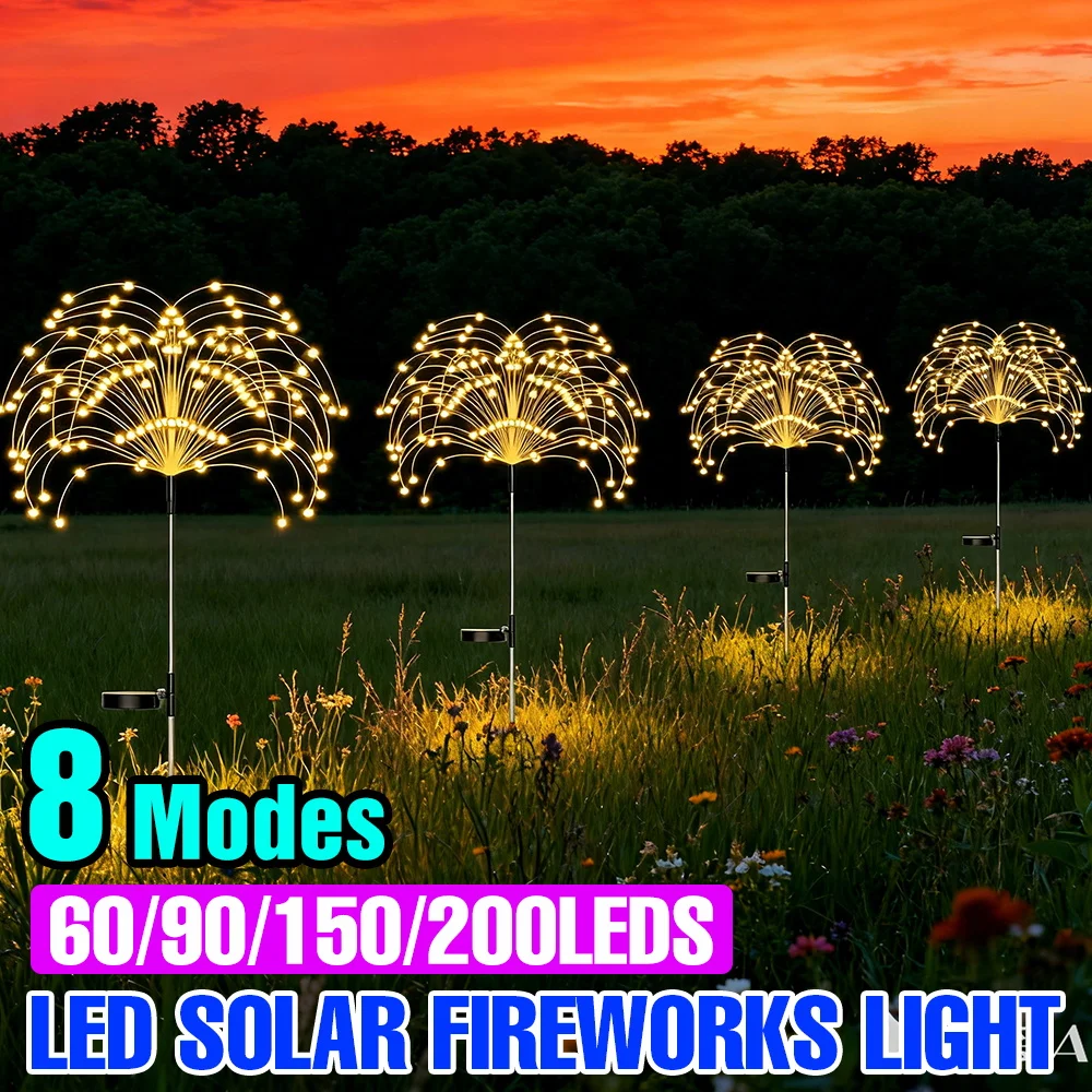 Outdoor LED Solar Lights Firework Fairy Lawn Lamp Waterproof Courtyard Lamps Christmas Garden Atmosphere Decoration Lighting