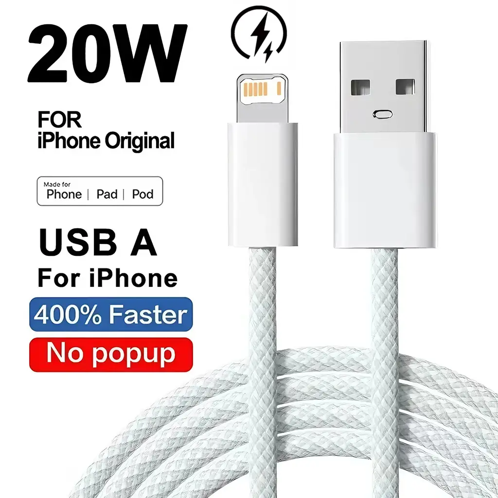 아이폰 X XR XS 6 6S 7 8 플러스 11 12 미니 13 14 프로 맥스용 20W 브레이디드 고속 충전 USB 케이블 1m 2m