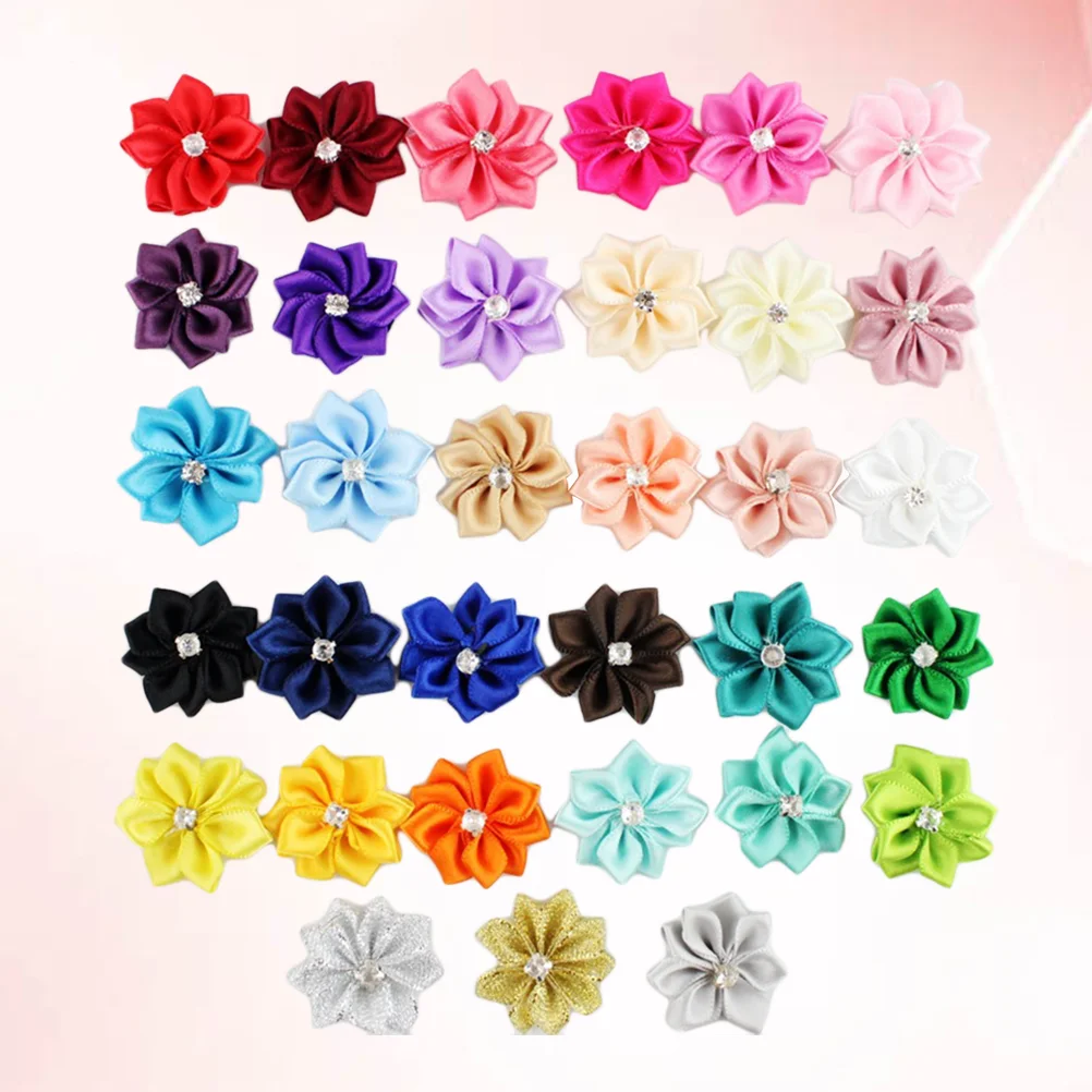 50 Pcs 3CM Baby Girls Flower Headbands with Diamond Sweet Handmade Hair Band Headwear(Mixed Color) baby headbands