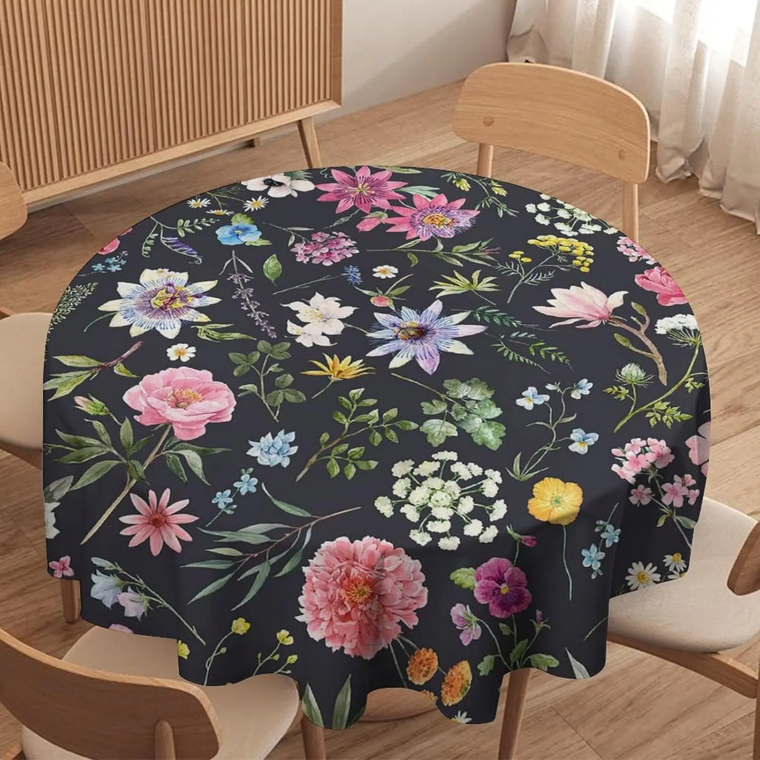 

Круглая скатерть с цветочным принтом в стиле ретро, цветочные акварельные цветы, весенне-летняя скатерть для домашней вечеринки, столовой, кухни, декор