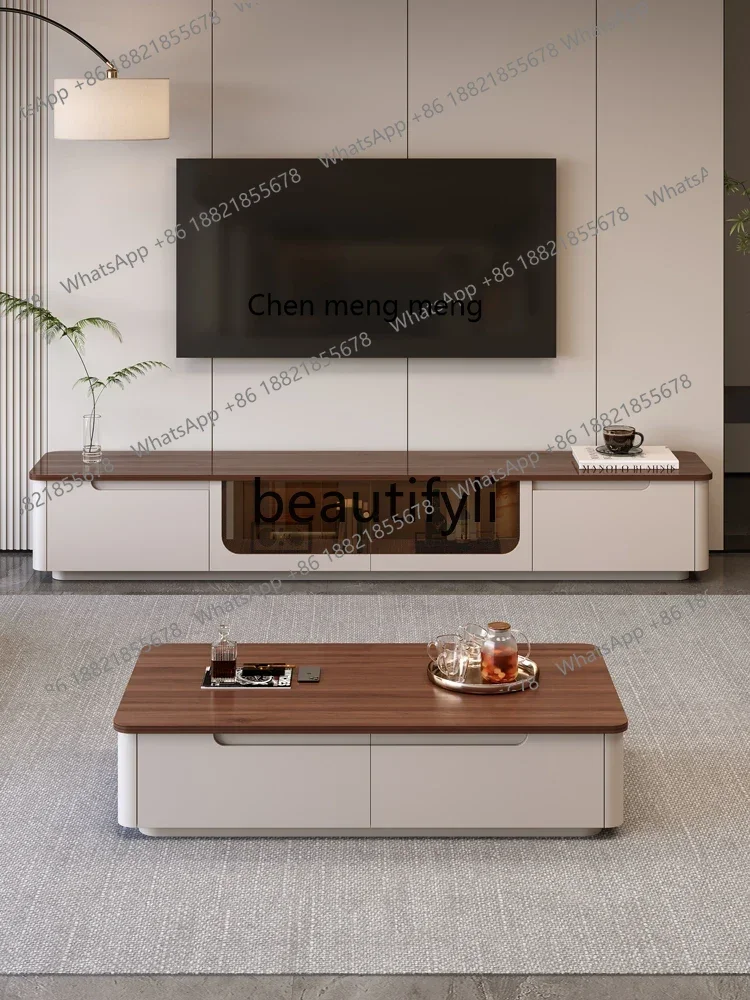 

G Italian minimalist solid wood coffee table living room home modern simple walnut color, medieval TV cabinet combination