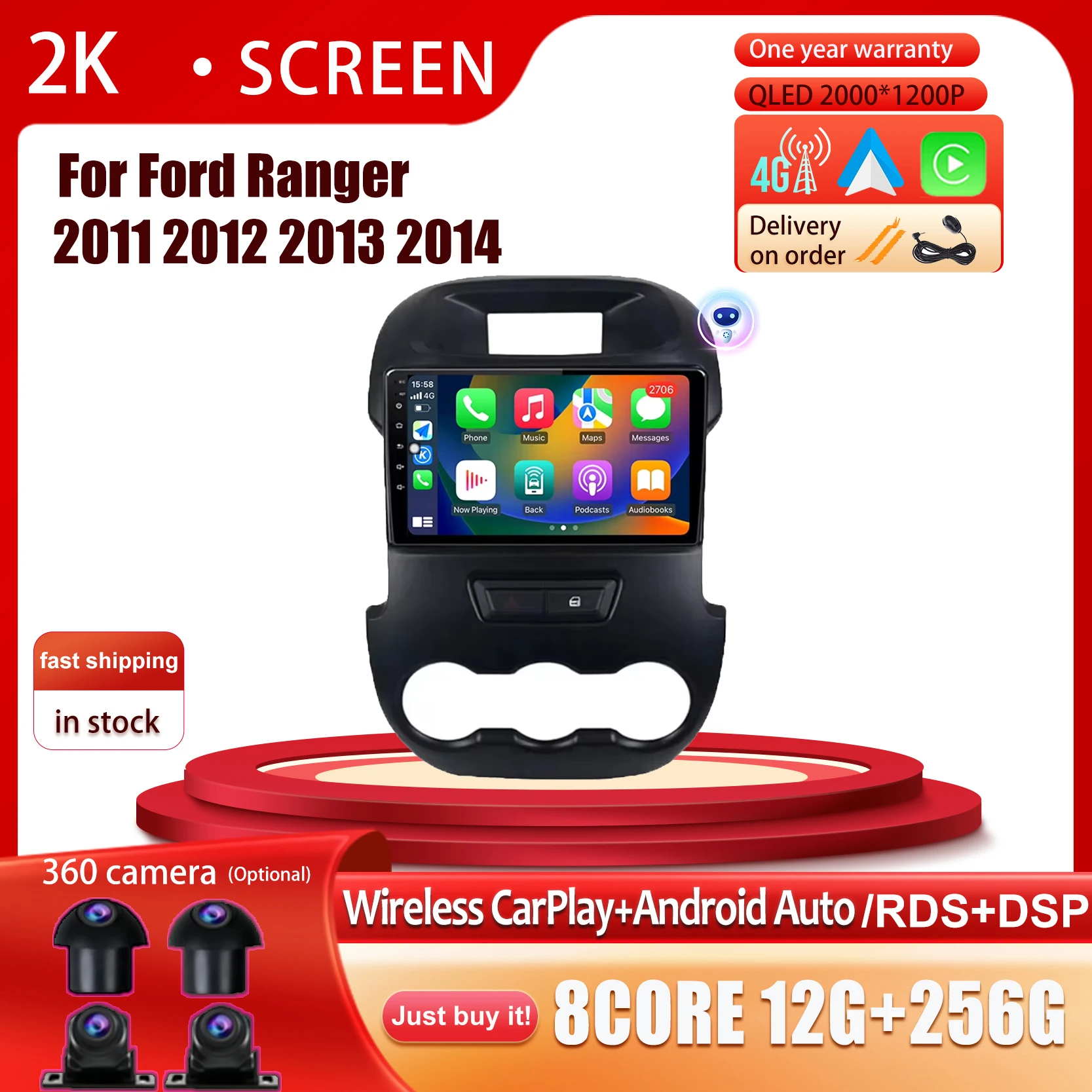 

Carplay Android 14 Car Radio For Ford Ranger 2011 2012 2013 2014 Multimedia Stereo Player 4G WiFi GPS Navigation Car aaccessory