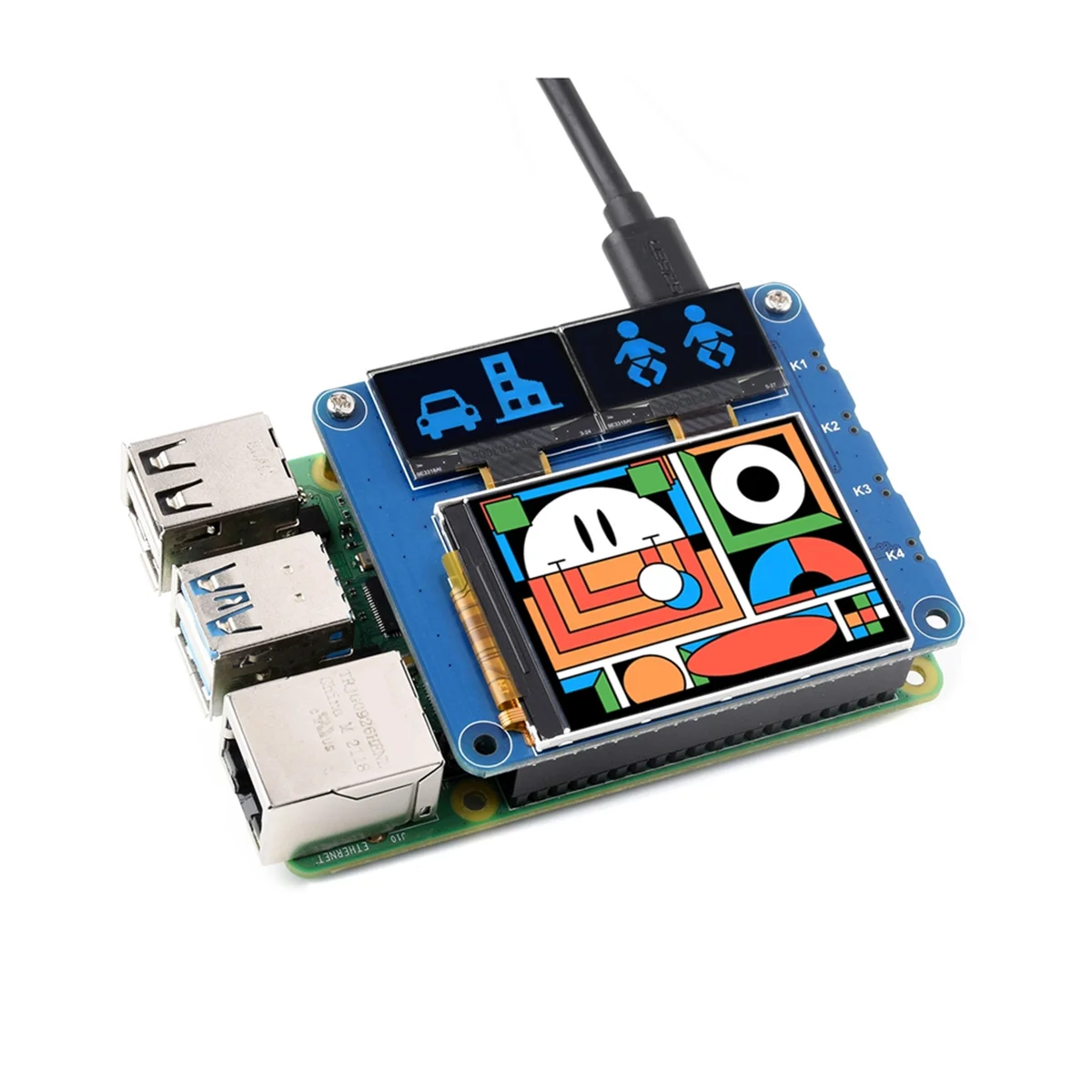 شاشة LCD 2 بوصة مع وحدة عرض OLED 0.96 بوصة طقم قبعات لـ RPi Zero 2 W 3 Model B 4 5 لوح تمديد