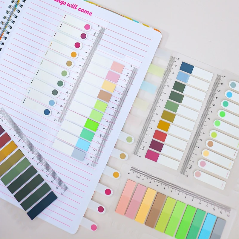 

Transparent PET Index Stickers with Ruler Strong Adhesive N Times Note Paper Student Highlight Marker Classification Sticker