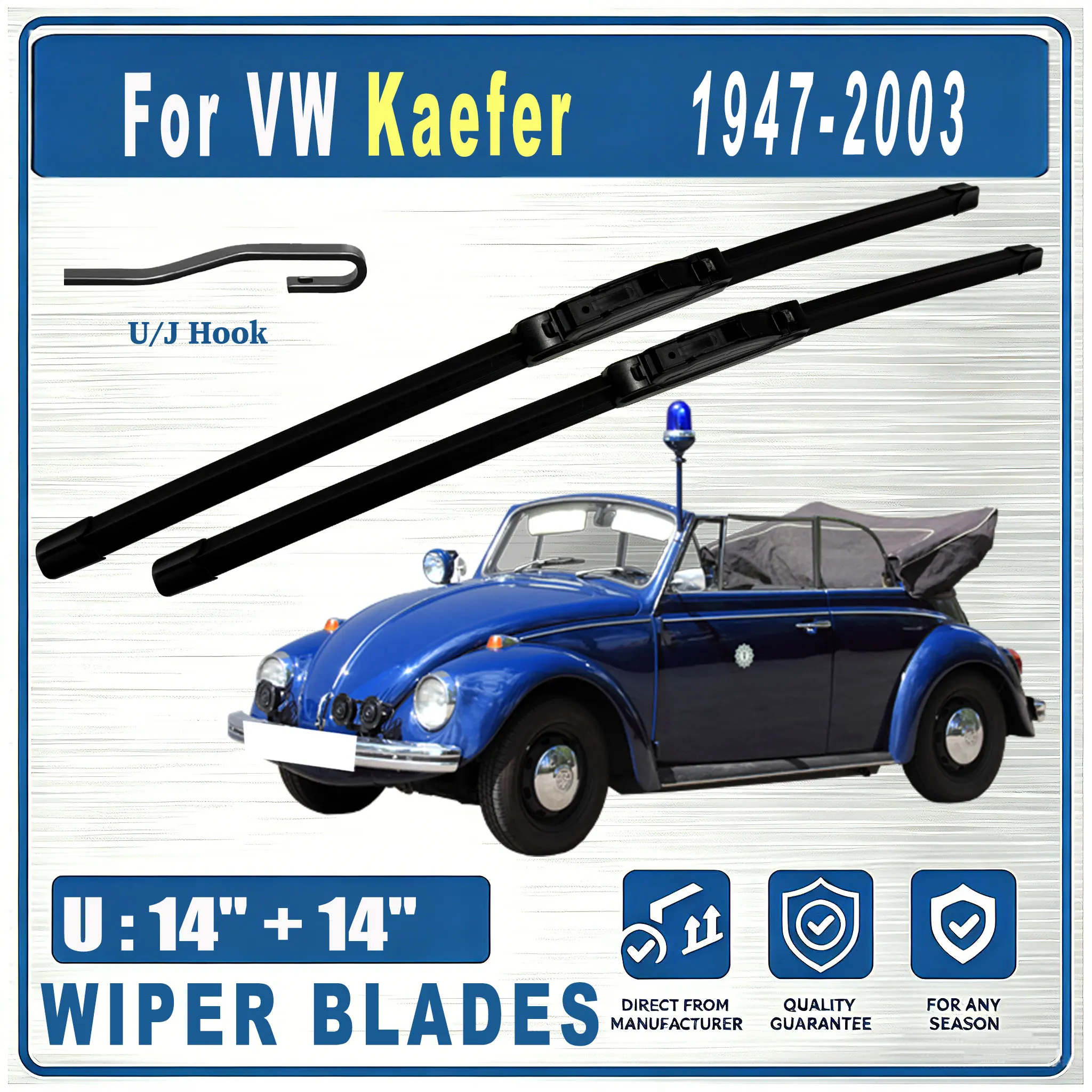 For VW Volkswagen Kaefer 1947-2003 Front U 14"&14" VW 380mm Wiper Blades Windscreen WINDSHIELD WIPER BLADE OEM 2PCS