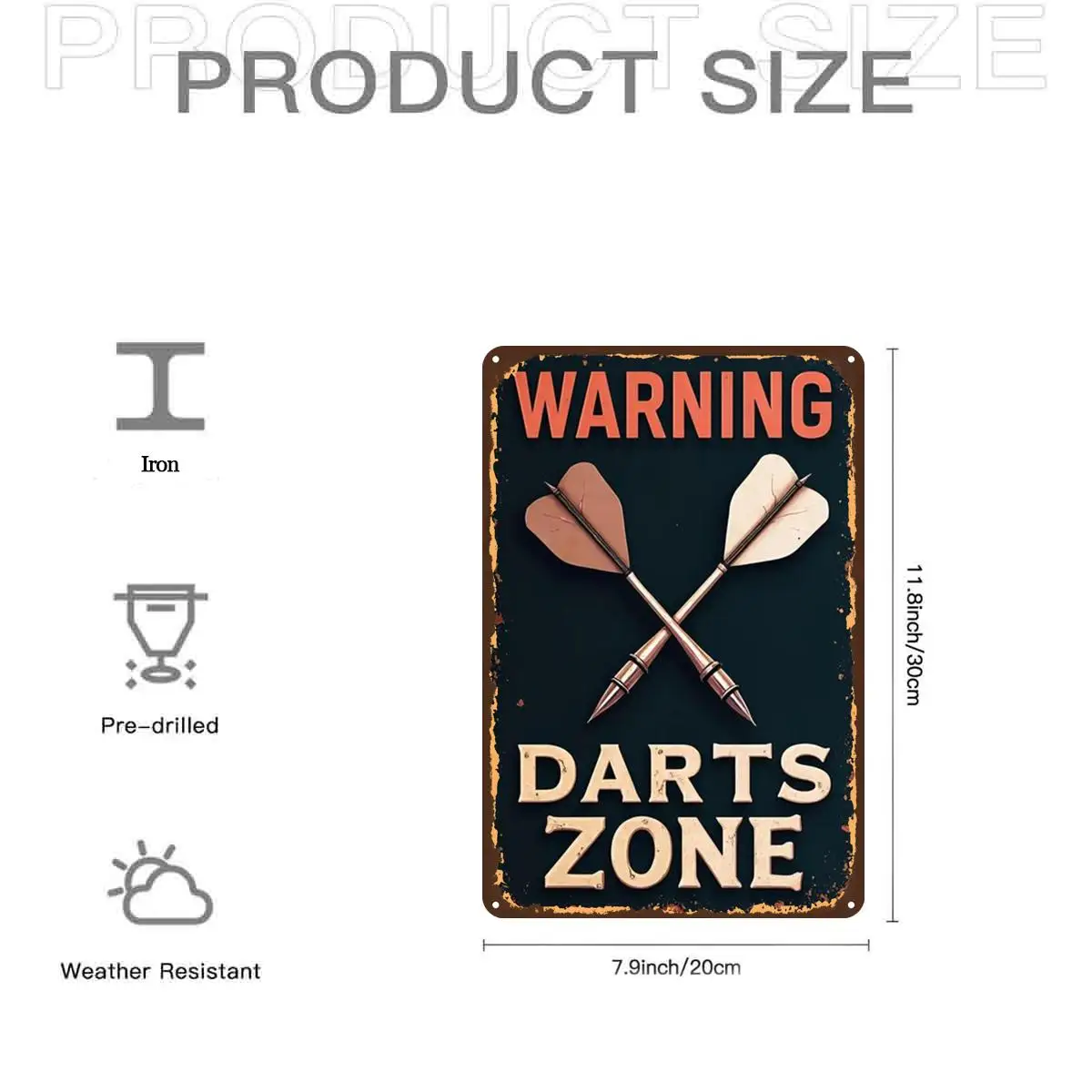 2D Flat, 1pc, Vintage Darts Zone Warning Sign Metal Iron Sign, Pre-Drilled Holes, Suitable for Indoor, Garden, Outdoor, Home,