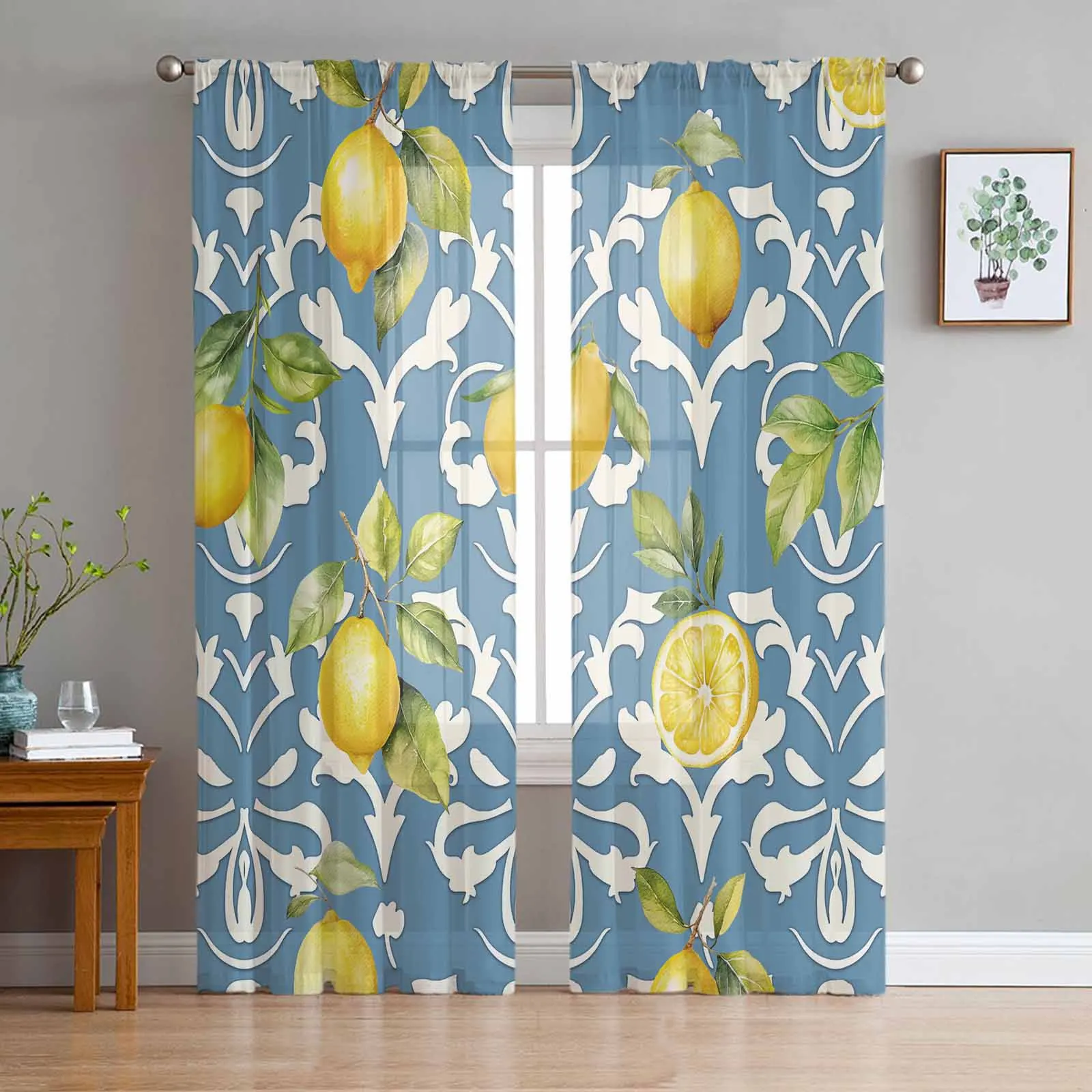 Lemon Leaf Patterns Sheer Curtain Living Room Drapes Home Bedroom Voile Curtain Tulle Window Curtain