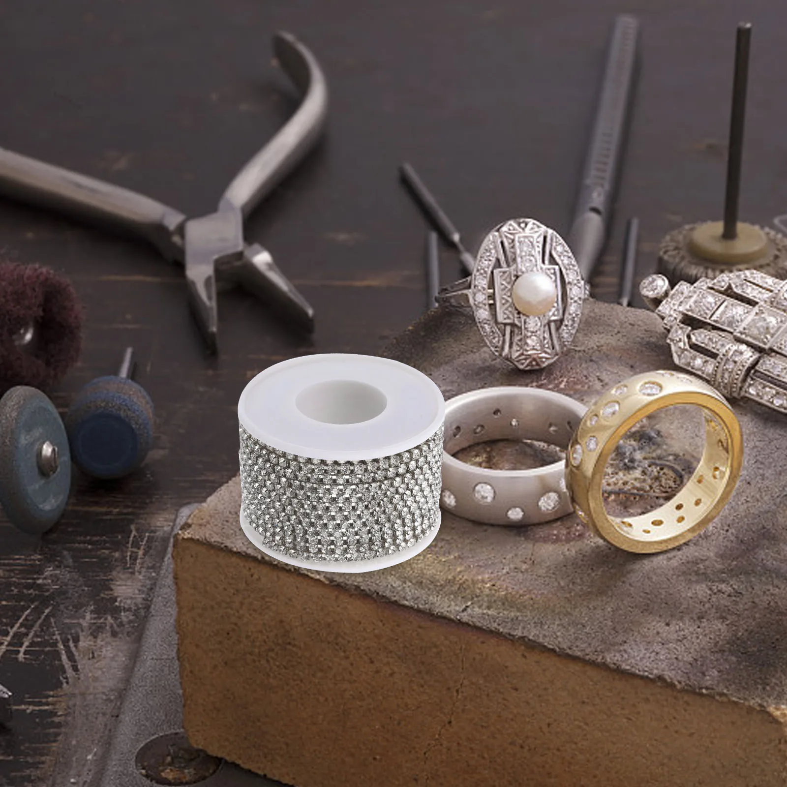 

Rhinestone Chain Gold Base White 3mm Rhinestone Chain For Jewelry SS12 for Clothes Decor DIY Jewelry Wedding Party Accessories