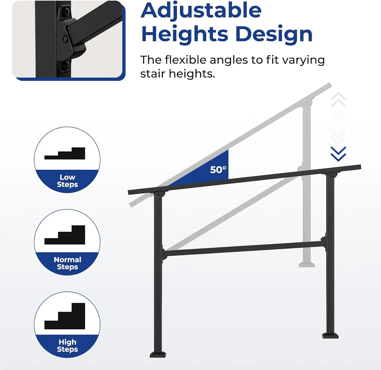 درابزين من الحديد المطاوع في الهواء الطلق لـ 3-4 خطوات، درابزين الشرفة، مناسب لخطوات الخرسانة، متين وأنيق لمنزلك