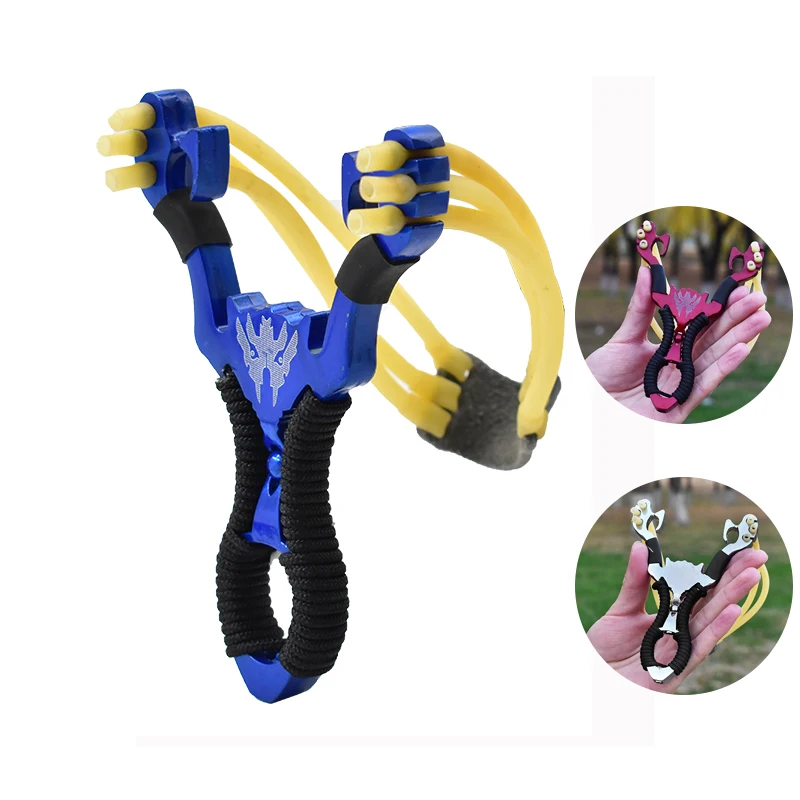 

Three-color Metal Slingshot All-metal Portable Sling Multi-strand Rubber Band Small Slingshot With Bow Head Hunting and Shooting